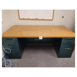 Metal office desk with wooden top