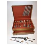 Vintage Forks, Spoons, Knives in Wood Case