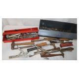 Metal Tool Box w/ Tools: Hammers, Vise Grips,