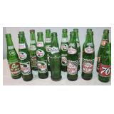 14 Green Glass Bottles: Golden Sundrop Cola &