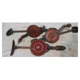 3 Vintage Hand Crank Drills