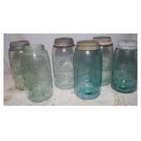 6 Vintage Canning Jars: Masons Patent 1858;