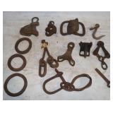 3 Vintage Rope Pullers, 2 Chain Hooks &