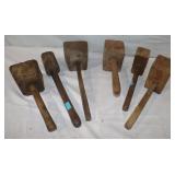 6 Vintage Primitive Wood Mallets