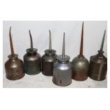 6 Vintage Oiler Cans, 7.5'-8.5' Tall