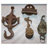 4 Metal Pulleys; 3 w/ Hooks