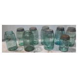 9 Vintage Blue Canning Jars: 8 Qt. & 1 Pint;