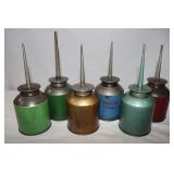 6 Vintage Oiler Cans, 7.5'-8.5' Tall