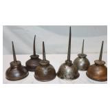 6 Vintage Oiler Cans, 5'-7' Tall
