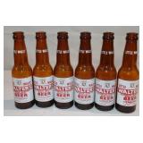 6 Little Wally Brown Glass Beer Bottles;