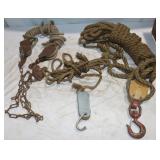 Vintage Metal Pulley w/ Chain & Rope