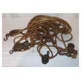 Vintage Metal Pulleys w/ Hooks & Rope