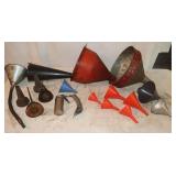 Funnels, 3 Oil Cans, 2 Vintage Oil Jar Pour