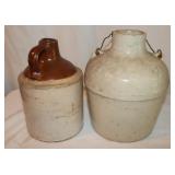 2 Crock Stoneware Jugs, 8.5 & 9.5" Tall