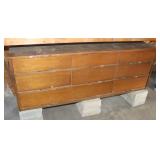 9 Drawer Wooden Dresser W/ Concrete Blocks;