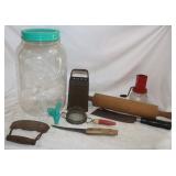 Vintage Kitchenware: Meat Cleaver, Rolling Pin,