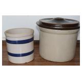 2 Crocks & 1 Lid Cover, 6" & 7" t,
