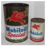 2 Vintage Mobile Oil Cans: 5 Qt. & 1 Qt.