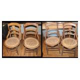 4 Wooden Caned Circular Chairs, 17.5"x 32" H