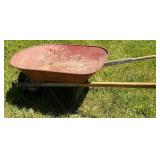Metal Wheel Barrow 37"x26", 1 repaired Handle