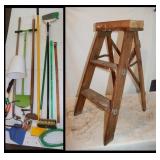 Small Wood Ladder, Brooms, Scrapers, Rake &