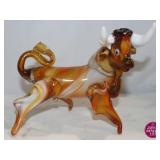 Art Glass Bull Figurine 7.5"x8"