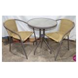 Patio Woven Wicker Chairs & Glass Top Table
