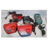 5 Battery Chargers: Milwaukee, Ridgid, Makita