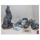 Knowles Wolf Collector Plates & Wolf Figurine 23"