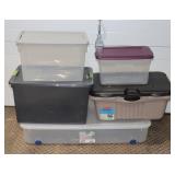 5 Plastic Totes w/ Lids (40 QT, 20 Qt, unknown);