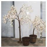 Pair Of Lighted Artificial Cherry Blossom Trees;