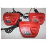 3 Milwaukee M12 Battery Chargers
