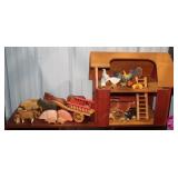 Vintage Hand-Carved Wooden Farm Playset