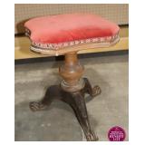 Vintage Red Velvet Turned Wood Piano Stool