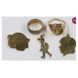 H.J 10K Gold Ring Vintage Charms, &