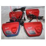 4 Milwaukee M12 Battery Chargers