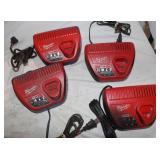 4 Milwaukee M12 Battery Chargers