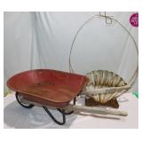 Metal Wheel Barrow 30"  & Metal Shell Planter 30"