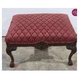 Vintage Red Footstool w/ Claw Feet 28.5"x21"x16"