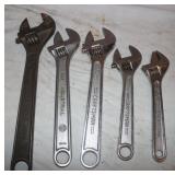 5 Adjustable Wrenches 8"-12"