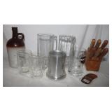 Glass Mugs, Steak Knives, Ceramic Jug,