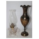 Metal Vase & Glass Oil Lamp