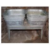 Vintage Galvanized Double Wash Tub On Stand