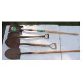 4 Garden Shovels w/ Wood Handles