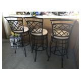 Three Wrought Iron Diamond Back Bar Stools