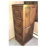 Antique Tiger Oak 4 Drawer Filing Cabinet