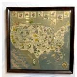 United States Map Handkerchief State Flowers