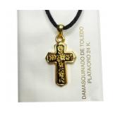 Gold Cross Pendant Necklace Damascening of Toledo