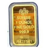 1 oz Gold Bar PAMP Suisse Lady Fortuna Veriscan