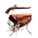 Flintlock Pistol & Fringed Leather Holster